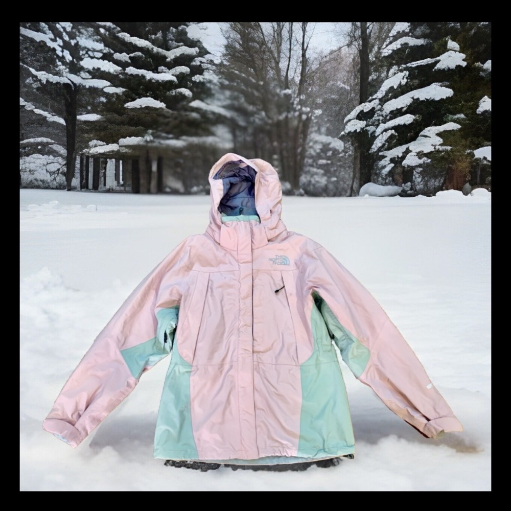 Woman’s The North Face gore-text hooded pink/gray nylon shell jacket full zip M